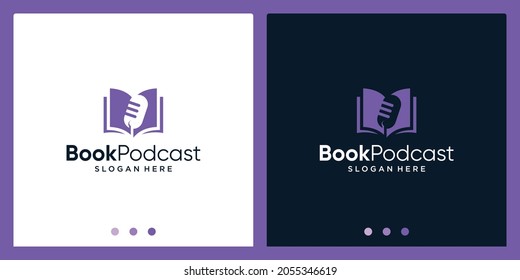 Open book logo design inspiration with microphone design logo. Premium Vector