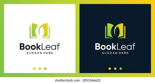 Open book logo design inspiration with leaf design logo. Premium Vector