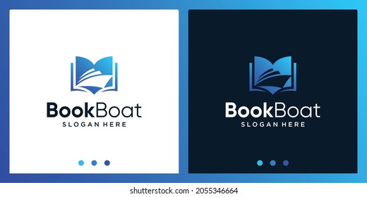 Open book logo design inspiration with boat design logo. Premium Vector