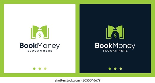 Inspiración en el diseño del logotipo del libro abierto con el logotipo del diseño del dinero. Vector Premium