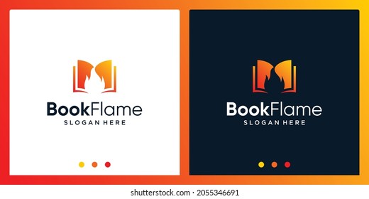 Open Book Logo Design Inspiration With Fire Design Logo. Premium Vector