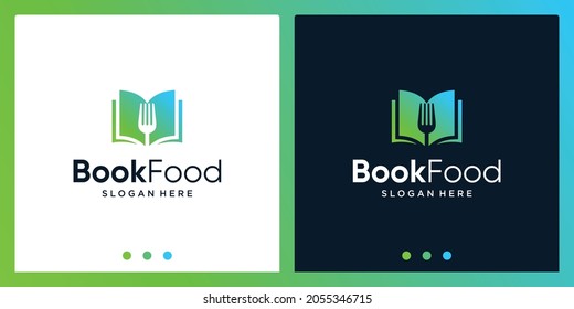 Open book logo design inspiration with spoon fork design logo. Premium Vector