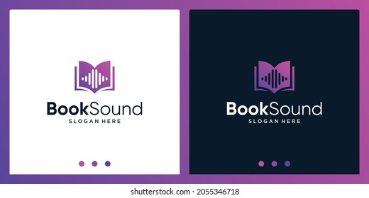 Open book logo design inspiration with sound wave design logo. Premium Vector