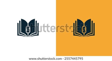 Open book logo design inspiration with microphone design logo. Premium Vector.