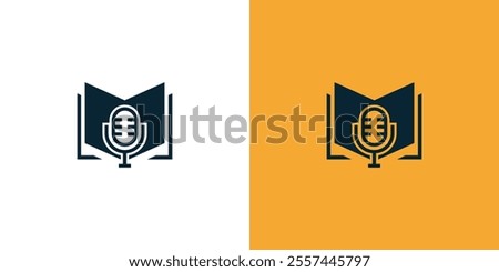 Open book logo design inspiration with microphone design logo. Premium Vector.