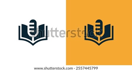 Open book logo design inspiration with microphone design logo. Premium Vector.