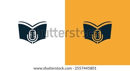 Open book logo design inspiration with microphone design logo. Premium Vector.