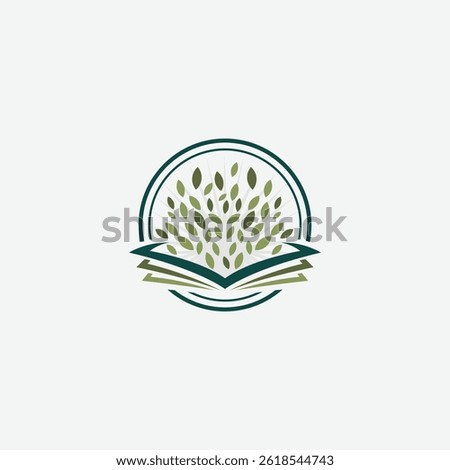 Open Book Logo with Growing Tree Symbol   Green Plant Growing from Book in Circle Logo