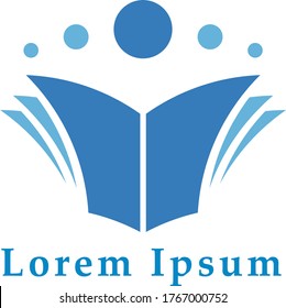 Open book logo with happy youth symbol silhouette 