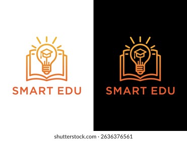 open book logo with light bulb and graduation cap, smart education logo vector illustration with simple and modern design style	