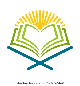 Open book logo, Scripture Qoran,holy book with sunlight