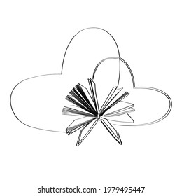 Open book of love. Isolated line art