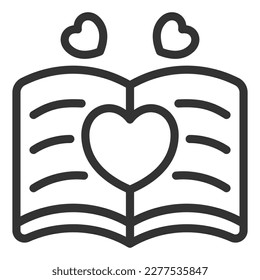 Open book with love story - icon, illustration on white background, outline style