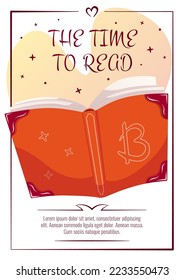 The open book. Book lover, Reading, Book store, Library, Education concept. A4 vector illustration for flyer, poster, banner.