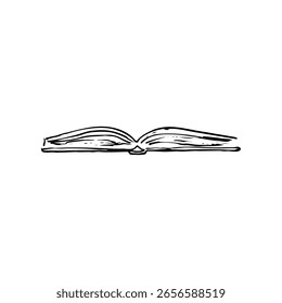 Libro abierto acostado en el perfil - dibujado a mano línea de arte