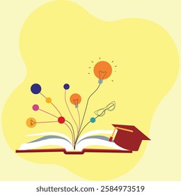 Open book with magic light bulb.Educational Open Book Back to School Illustration
