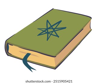 Open book of magic spells. Velminsky grimoire with spells. Wizard's diary, ancient volume with charms and esoteric knowledge. Vector cartoon illustration.