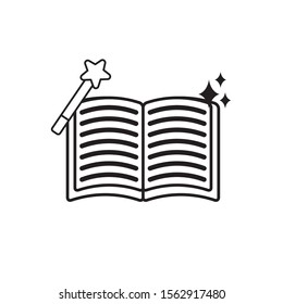 open book magic wand imagination mystery line style icon illustration