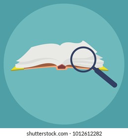 An open book and a magnifying glass
