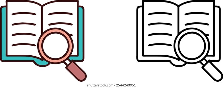 Um livro aberto com uma lupa pairando sobre ele, representando pesquisa, investigação ou pesquisa de conhecimento.