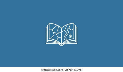 Livro aberto com ilustração de mapa, perfeito para guias de viagem e histórias de aventura. Ideal para materiais educacionais e temas de exploração.