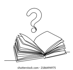  Open Book with Mark Question  Continuous Line Drawing  Book Pages  isolated minimalistic trendy style Vector Illustration Black on White