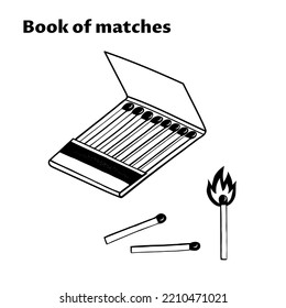 Open book of matches black and white doodle vector illustration