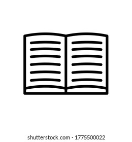 Abrir libro, icono de contorno mínimo en blanco y negro. Ilustración vectorial plana. Aislado sobre fondo blanco.