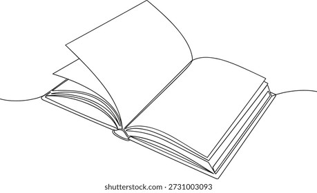 Livro aberto mínimo uma linha contorno contínuo educação ilustração
