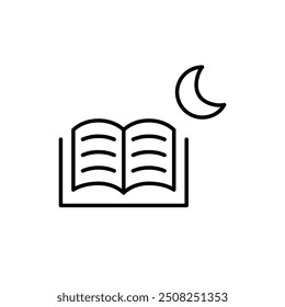 Open book and moon. Night time reading for babies. Pixel perfect vector icon