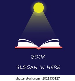 open book moon shining dark blue background vector book logo book concept illustration library book