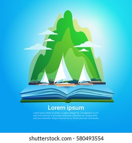 Open Book Mountain Geography Read School Education Knowledge Concept Flat Vector Illustration