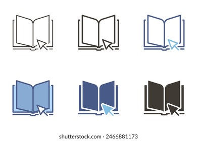 Open book with mouse pointer. Digital ebook, online education. learning tool vector graphic elements