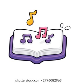 Open Book with Music Notes Cartoon Vector Icon