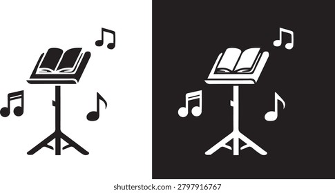 Open book with musical notes on pages as a creative music score icon book illustration vector	
