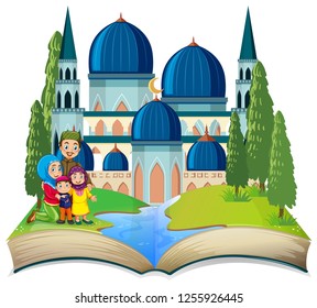 Ilustración temática de libro abierto musulmán