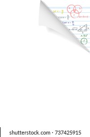 Open book for new page. Drawing of mathematical on the paper in doodle style. Concept for education.  