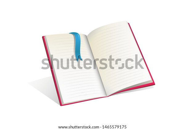開いた本 ノートブックのフラットイラスト 知識 知恵 教育 空白のノートパッドを使用したクリップアート 白いページ とブックマークのデザインエレメントを持つ本 文学の読み 勉強 学習 のベクター画像素材 ロイヤリティフリー