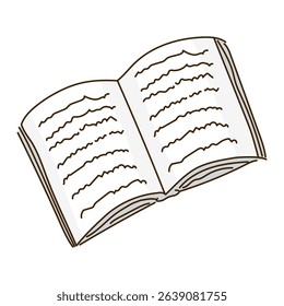 Open book, notebook hand drawn illustration, isolated vector. Line art style design. Summer clip art, seasonal element, print. Holidays, vacations, outdoors, beach activity, leisure reading hobby