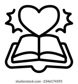 Open book novel line icon, children book day concept, book and novel vector sign on white background, heart, novel outline style mobile concept web design. Vector graphics.
