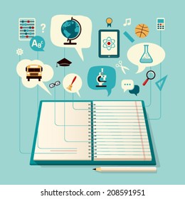 Open Book in office. Icon logo Set of Science. The Concept of Modern Education. Easy editable for your design. 