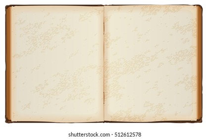 Open book with old blank pages. Isolated on white vector illustration