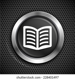 Open Book on Black Round Button