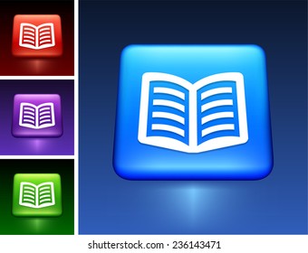 Open Book on Blue Square Button