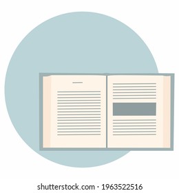 Open book on circle blue background. View from above. Monochrome vector illustration on white background