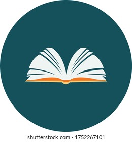 open book on flat green background yellow cover white page icon trendy icon for mobile and web objects. clear and sharp icon.