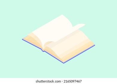 Abrir libro sobre fondo verde, ilustración isométrica