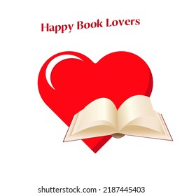 Libro abierto sobre el fondo del corazón. Buen diseño para tarjetas de felicitación, invitación, afiche para el Día Nacional de los Amantes del Libro. Ilustración vectorial. 