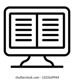 Open book on screen icon. Outline open book on screen vector icon for web design isolated on white background