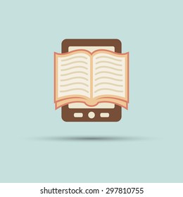 Open book on screen tablet or reader vector flat icon